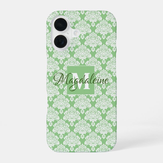 Sage Green Damask iPhone iPad Case with Monogram (Back)
