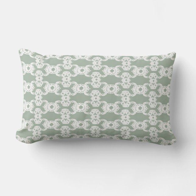 Sage Green Damask Lumbar Cushion (Front)