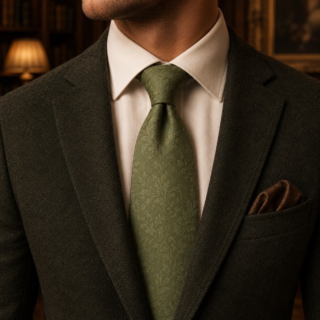 Sage Green Damask Luxury Botanical Jacquard Tie (Creator Uploaded)