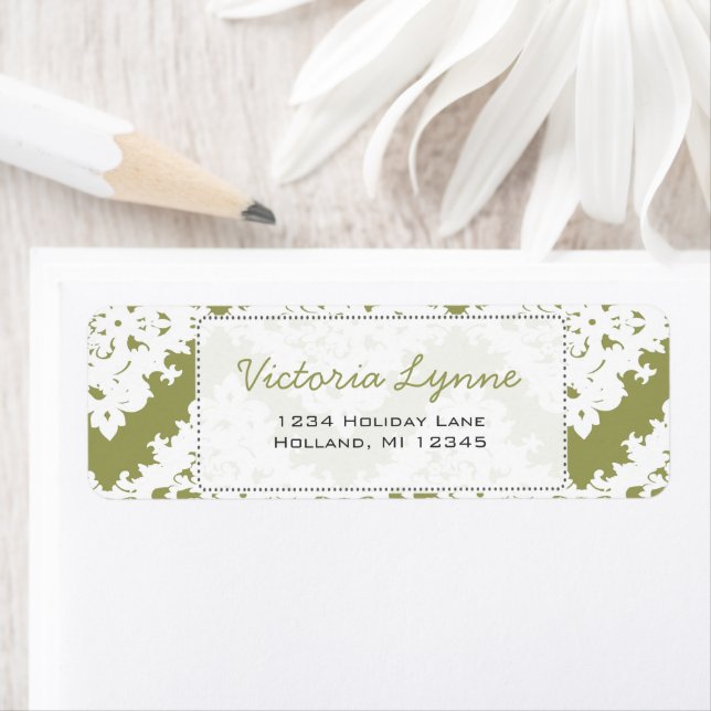 Sage Green Damask Return Address Label (Insitu)