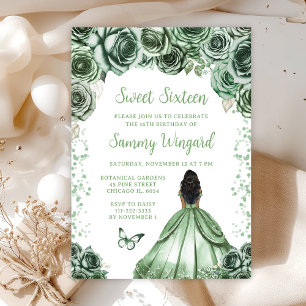 Sage Green Dark Skin Princess Sweet Sixteen Invitation