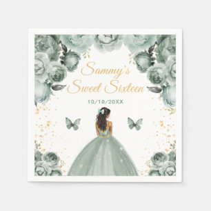 Sage Green Dark Skin Princess Sweet Sixteen Napkin