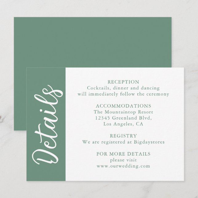 Sage Green Decorative Calligraphy  Enclosure Card (Front/Back)