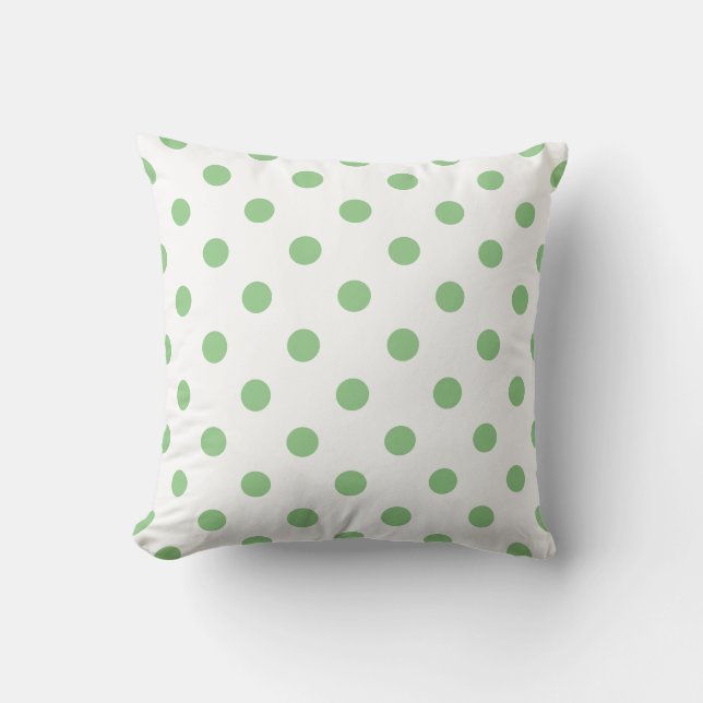 Sage Green Decorative Polka Dots On White Cushion (Front)