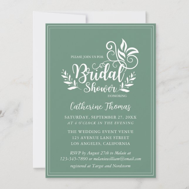 Sage Green Decorative Wedding Calligraphy Invitation (Front)