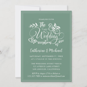 Sage Green Decorative Wedding Calligraphy Invitation