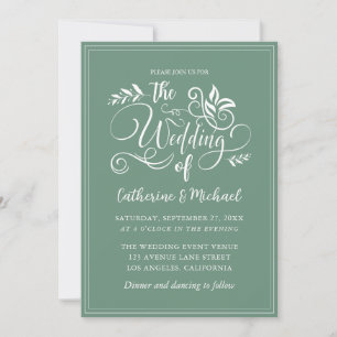 Sage Green Decorative Wedding Calligraphy  Invitation