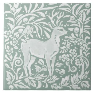 Sage Green Deer Woodland Forest William Morris Tile