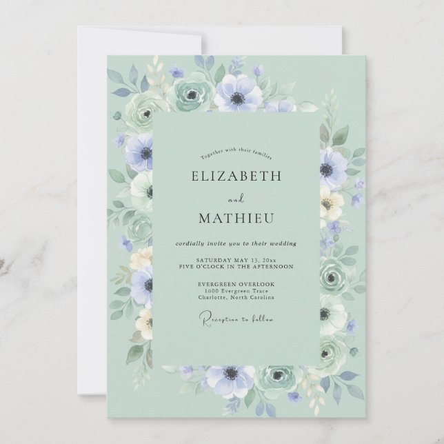 Sage Green Delicate Anemone Wedding Invitation (Front)
