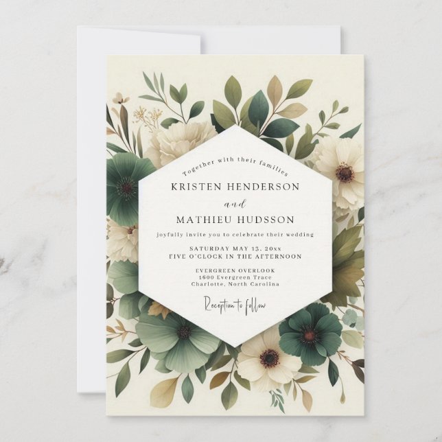 Sage Green Delicate Bloom Wedding Invitation (Front)