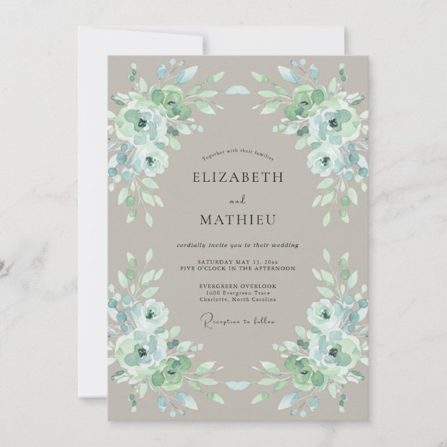 Sage Green Delicate Blossom Wedding Invitation (Front)
