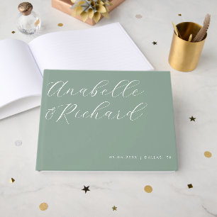 Sage Green Delicate Calligraphy Romantic Wedding Guest Book