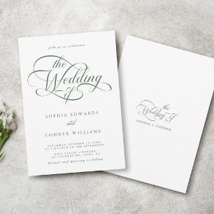 Sage Green Delicate Elegant Script Wedding Invitation