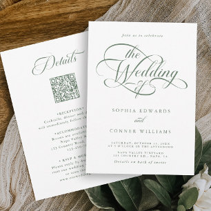 Sage Green Delicate Elegant Wedding All in One Invitation