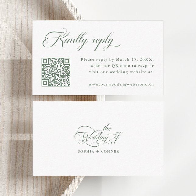 Sage Green Delicate Elegant Wedding RSVP Enclosure Card (Front & Back)