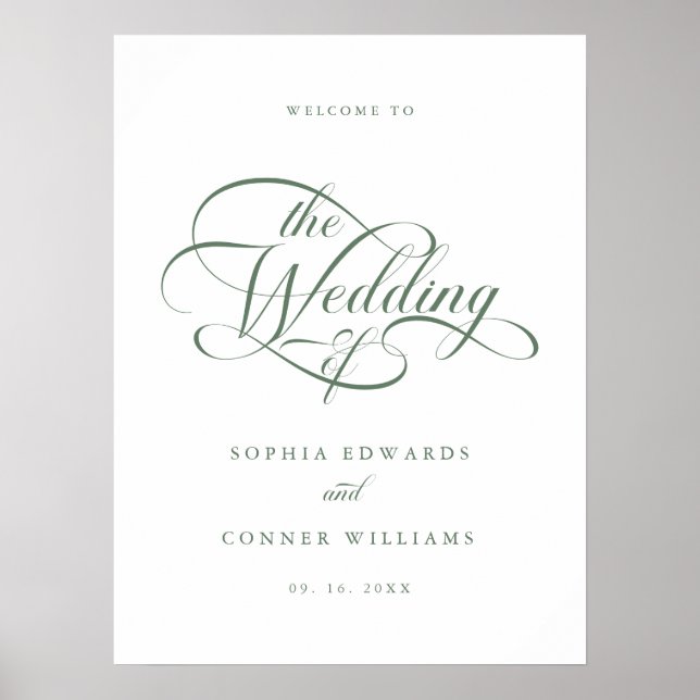 Sage Green Delicate Elegant Wedding Welcome Sign (Front)
