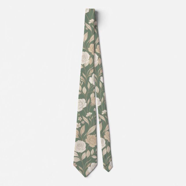 Sage Green Delicate Floral Pattern Tie (Front)