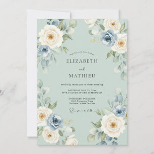 Sage Green Delicate Rose Wedding Invitation