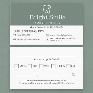 Sage Green Dental Office Appointment Reminder Business Card