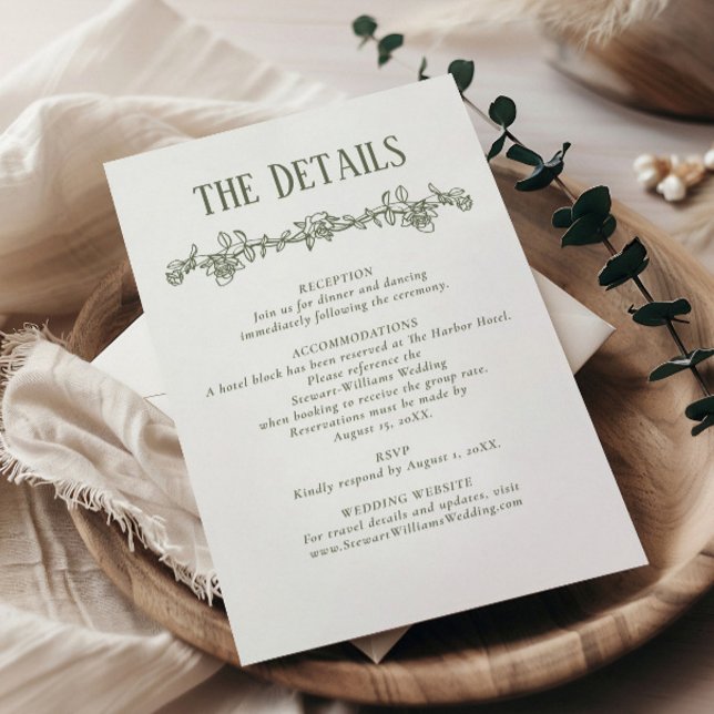 Sage Green Details Reception Information Wedding  Enclosure Card (Creator Uploaded)
