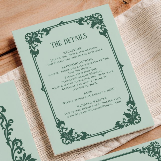 Sage Green Details Reception Information Wedding  Enclosure Card (Creator Uploaded)