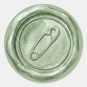 Sage Green Diaper Pin Faux Wax Seal Baby Sticker