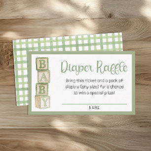 Sage Green Diaper Raffle Card   Baby Shower Insert