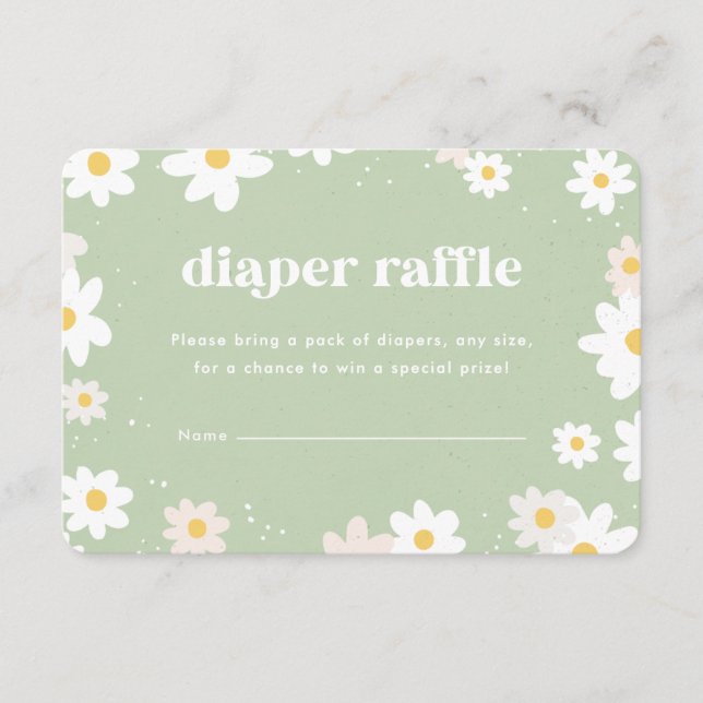 Sage Green Diaper Raffle Daisies Enclosure Card (Front)