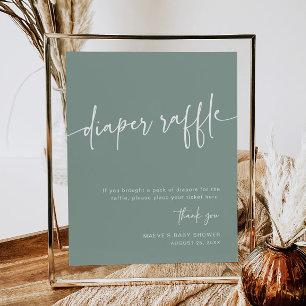 Sage Green Diaper Raffle Sign Boy Modern Minimal