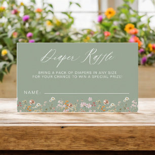 Sage Green Diaper Raffle Wildflower Baby Shower Enclosure Card