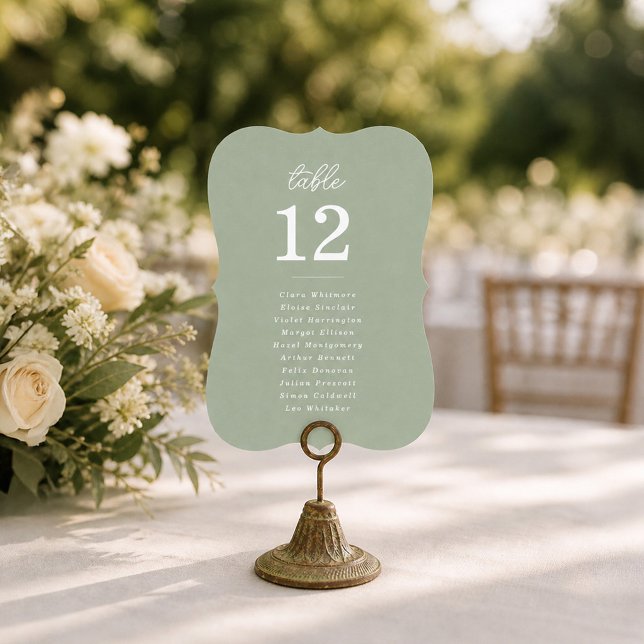 Sage Green Die-Cut Wedding Table Number Cards (Creator Uploaded)