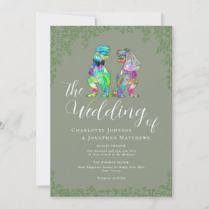 Sage Green Dinosaur Wedding QR Code Invitation