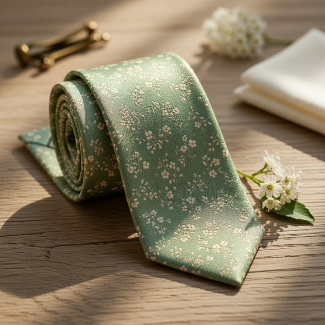 Sage Green Ditsy Floral Tie (Creator Uploaded)