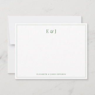 Sage Green Double Border Elegant Couple Initials Card