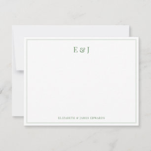 Sage Green Double Border Elegant Couple Initials Card
