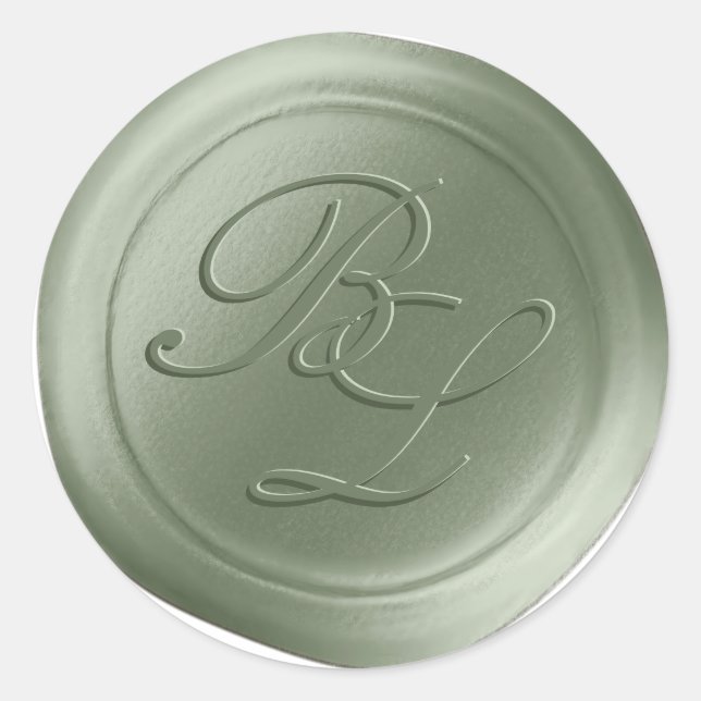 Sage Green Double Monogram Faux Wax Seal Stickers (Front)