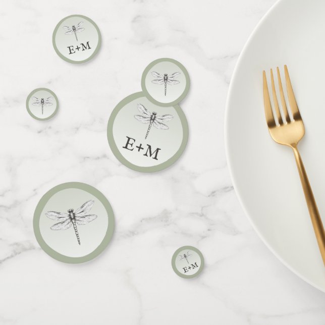 Sage Green Dragonfly Monogram Wedding Confetti (Group)
