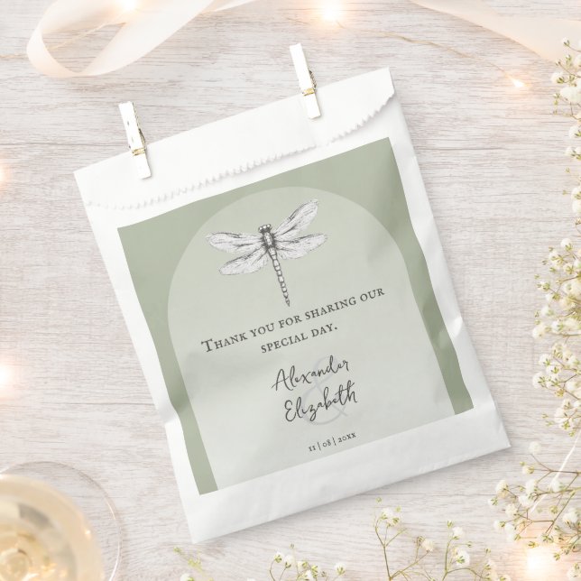 Sage Green Dragonfly Wedding Favour Bags (Clipped)