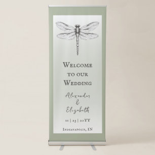Sage Green Dragonfly Wedding Retractable Banner