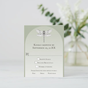 Sage Green Dragonfly Wedding RSVP Card