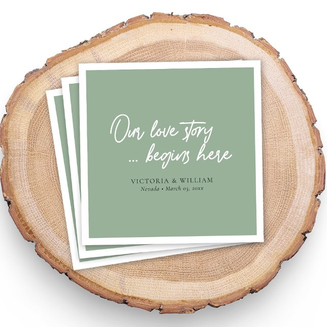 Sage Green Dreams: Enchanting Script Wedding Napkin (Sage Green Dreams: Enchanting Script Wedding Napkins)