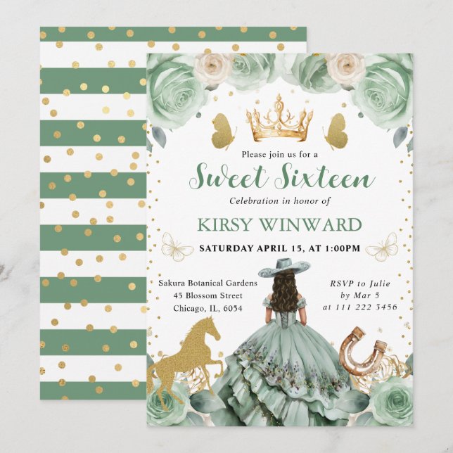 Sage Green Dress Western Princess Sweet 16 Invitation (Front/Back)