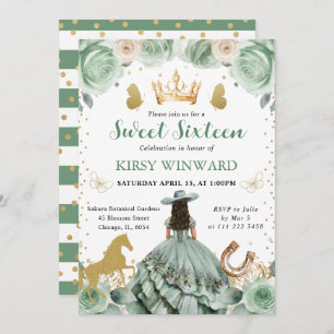 Sage Green Dress Western Princess Sweet 16 Invitation