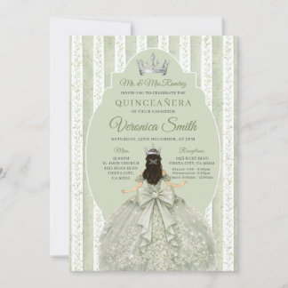 Sage Green Dress with Bow Quinceañera Birthday Invitation