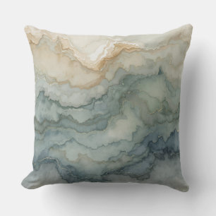 Sage Green Dusty Blue Beige Abstract Waves Cushion