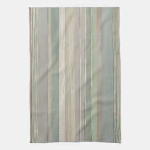 Sage Green Dusty Blue Taupe Gray Farmhouse Stripe Tea Towel