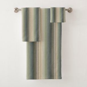 Sage Green Dusty Blue Taupe Grey Farmhouse Stripe Bath Towel Set