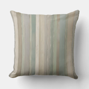 Sage Green Dusty Blue Taupe Grey Farmhouse Stripe Cushion