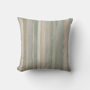 Sage Green Dusty Blue Taupe Grey Farmhouse Stripe Cushion