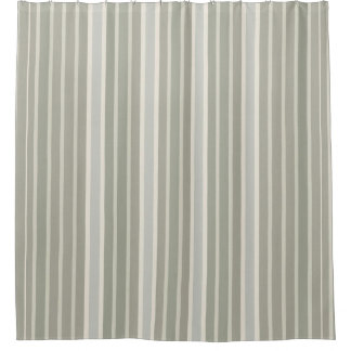 Sage Green Dusty Blue Taupe Grey Farmhouse Stripe Shower Curtain
